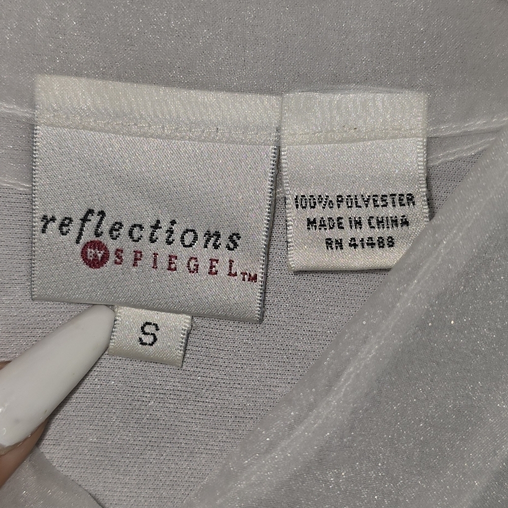 Reflections by Spiegel Cream Floral Sheer Blouse Button Down Shirt Top Size S - Picture 5 of 5